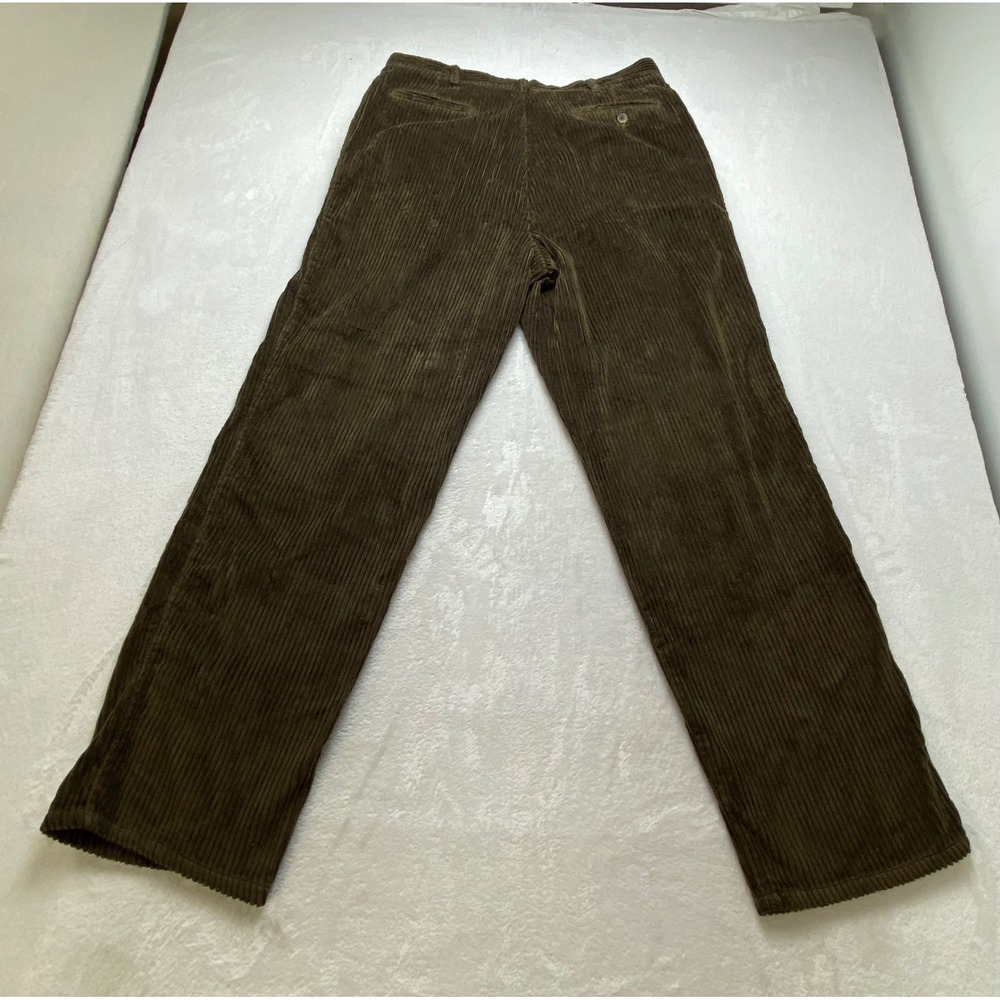 Baracuta Mens 38x34 Wide Wale Corduroy Pleated Pants Brown Olive Straight Leg - Picture 5 of 14